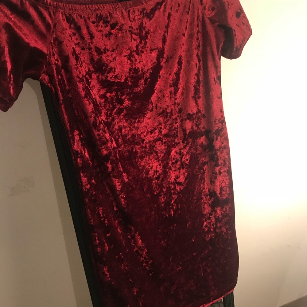 Red velvet off the shoulder dress !!